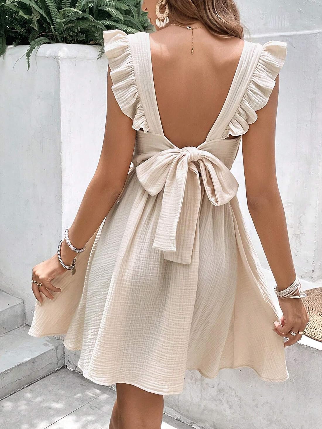 Mini Vestido Femenino con Cuello V Y Mangas Elegantes, Vestido de Verano en Forma de A, Vestido Sexy con Tirantes Al Aire Libre, WFFUO, a, s