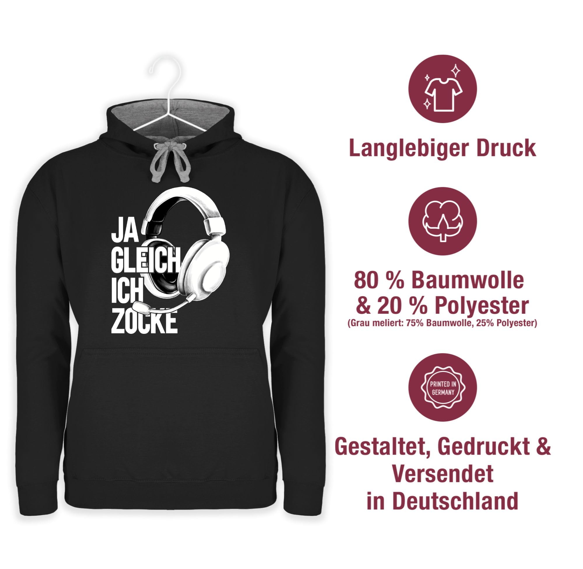 Shirtracer - Pullover Herren Frauen Hoodie Kontrast zweifarbig - Nerd Geschenke - Ja gleich ich zocke