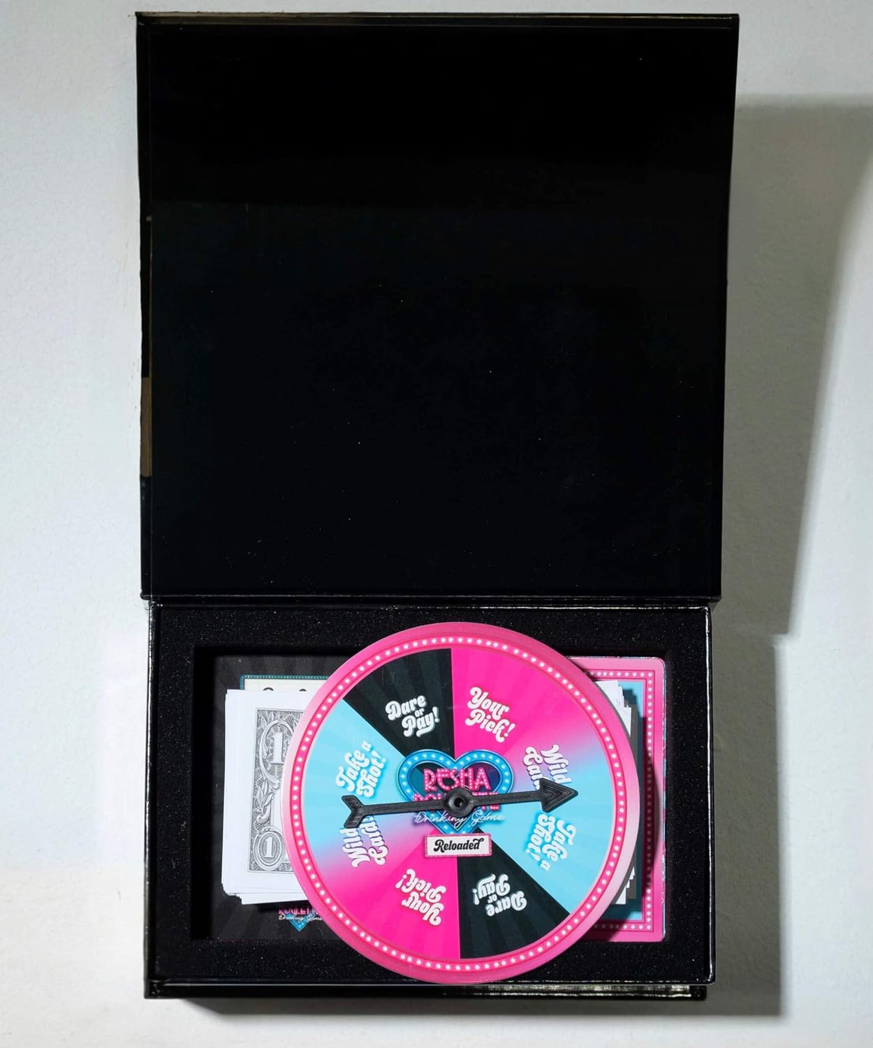 Caresha Please-Resha Roulette Drinking Game Reloaded, Fun Card Games, 21+ Drinking Game Set with Spinner, Dare Cards, and Play Money, Adult Party Game for Game Nights, Birthdays, and Gathering