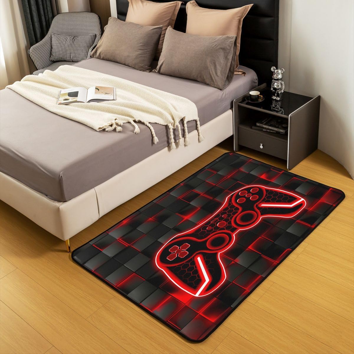 Feelyou Kids Gamer Area Rug 3x5 Red and Black Rugs for Living Room Bedroom for Boys Teens Room Decor Gaming Ombre Decorative Rug Set Square Indoor Floor Mat - Image 5
