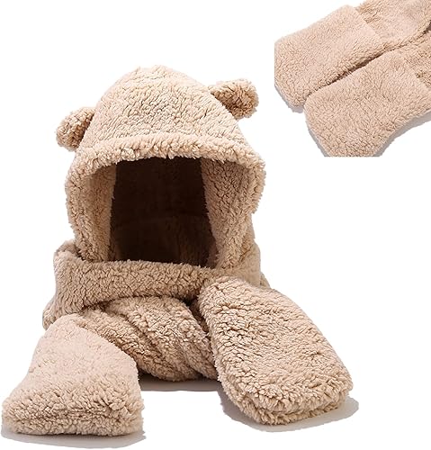 Umeepar Bufanda de invierno con capucha de piel sintética 2 en 1 para mujeres y hombres