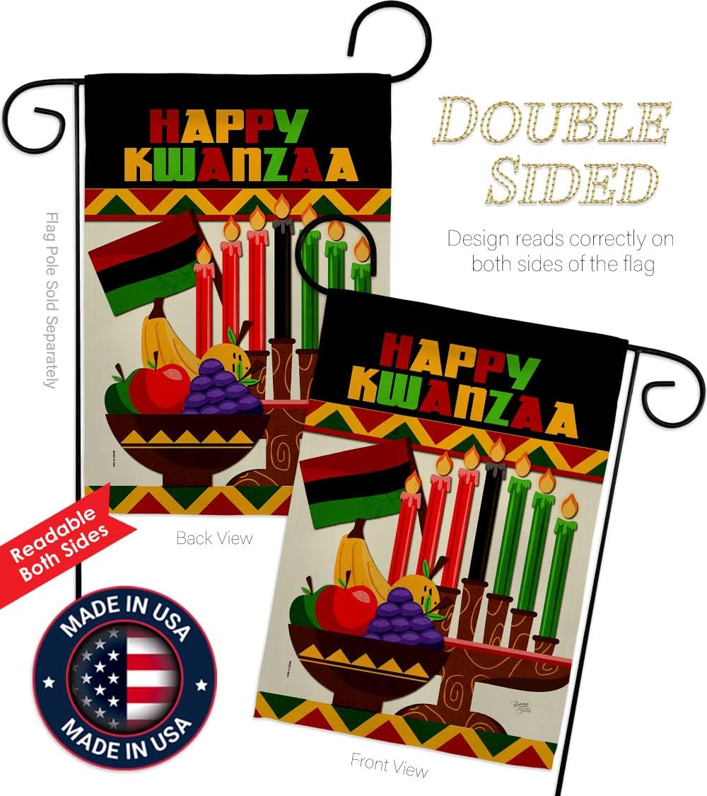 Breeze Decor Happy Kwanzaa African Garden Flag Set with Stand Winter Kinara Candles Celebrates Americans Heritage House Decoration Banner Small Yard Gift Double-Sided, Made in USA