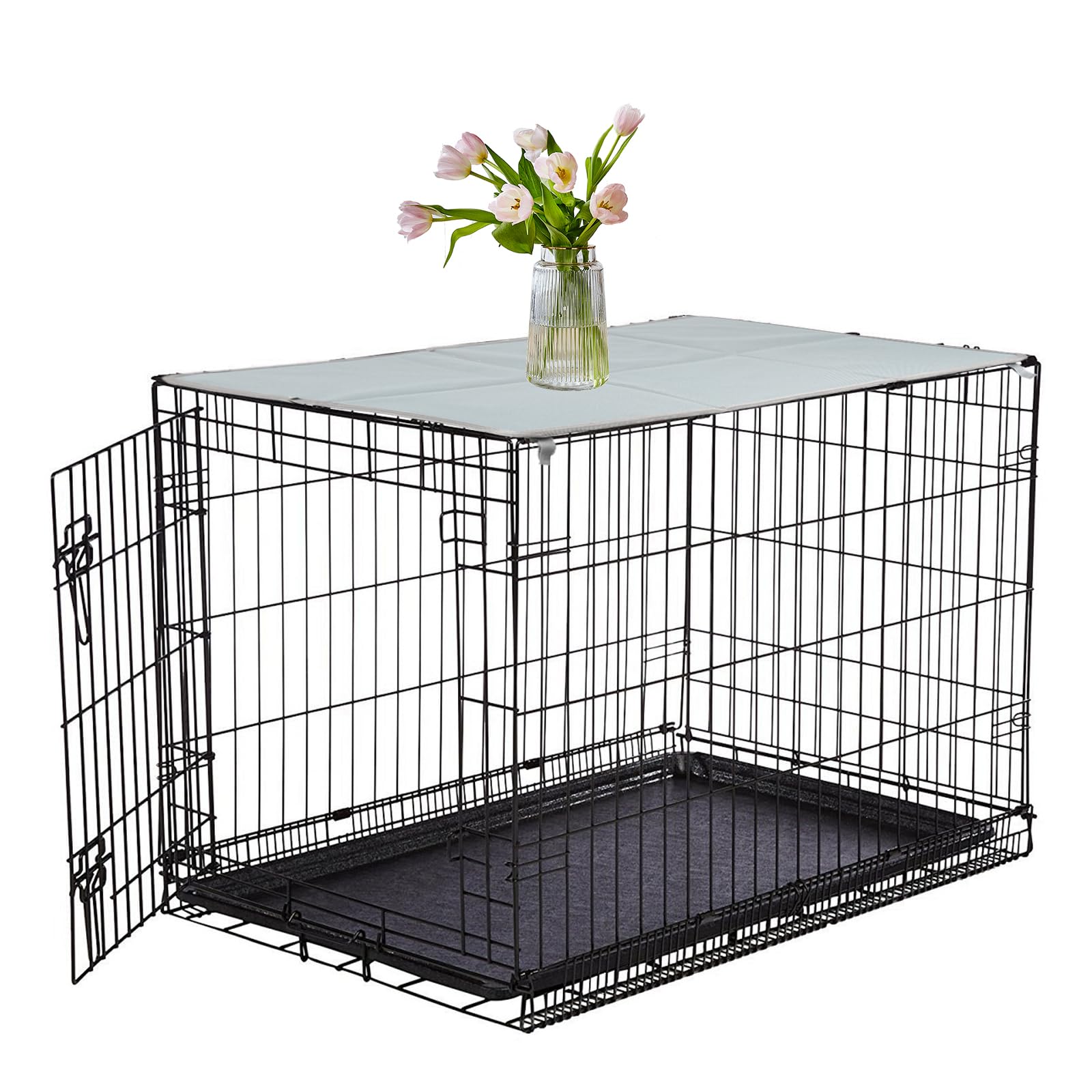 Pethiy Dog Crate Topper oxford cloth for 30 Inch Cages Collapsible Pet Crate Table Topper with 6 Magic tape fixed,Fits Most 24-48 inch Dog Crates (Dog Crate Not Include)