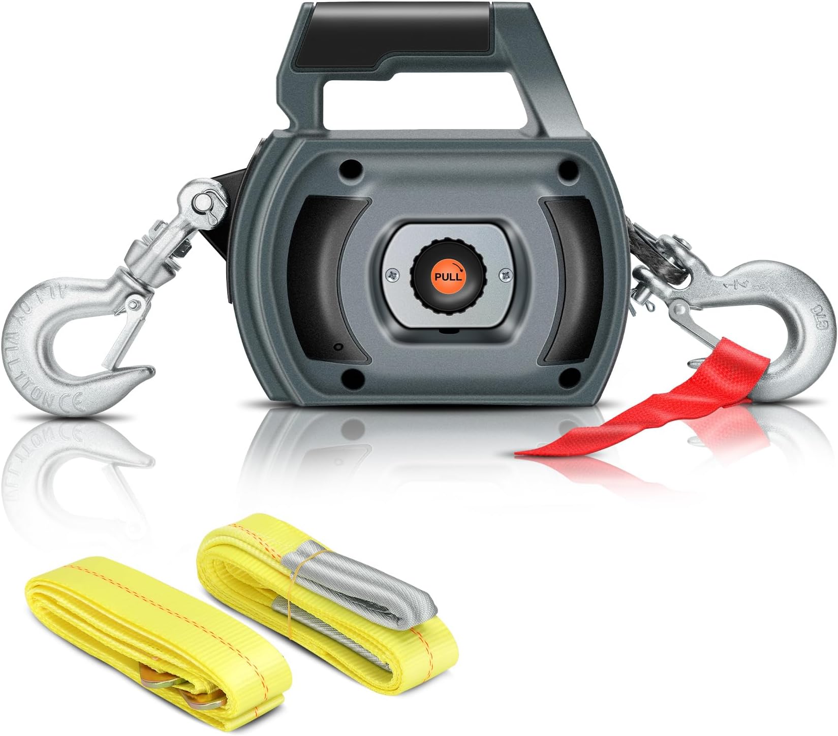 Portable Drill Winch of 1000 LB, Black Handheld Drill Winch with 40 Foot Synthetic Rope, Rotate The Hook 360 Degrees, for Lifting & Dragging