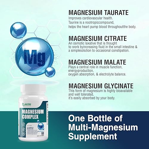 Miniatura 3 de Suplemento Complejo de Magnesio 500 mg- Suplementos minerales de magnesio, glicinato de magnesio, citrato, malato, taurato con B6 - Soporte para