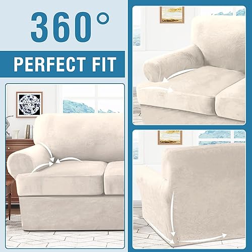 Miniatura 7 de Fundas de sofá de terciopelo de lujo fundas de sofá de felpa ultra suaves con fundas de cojín separadas para asiento en T fundas elásticas para sofá