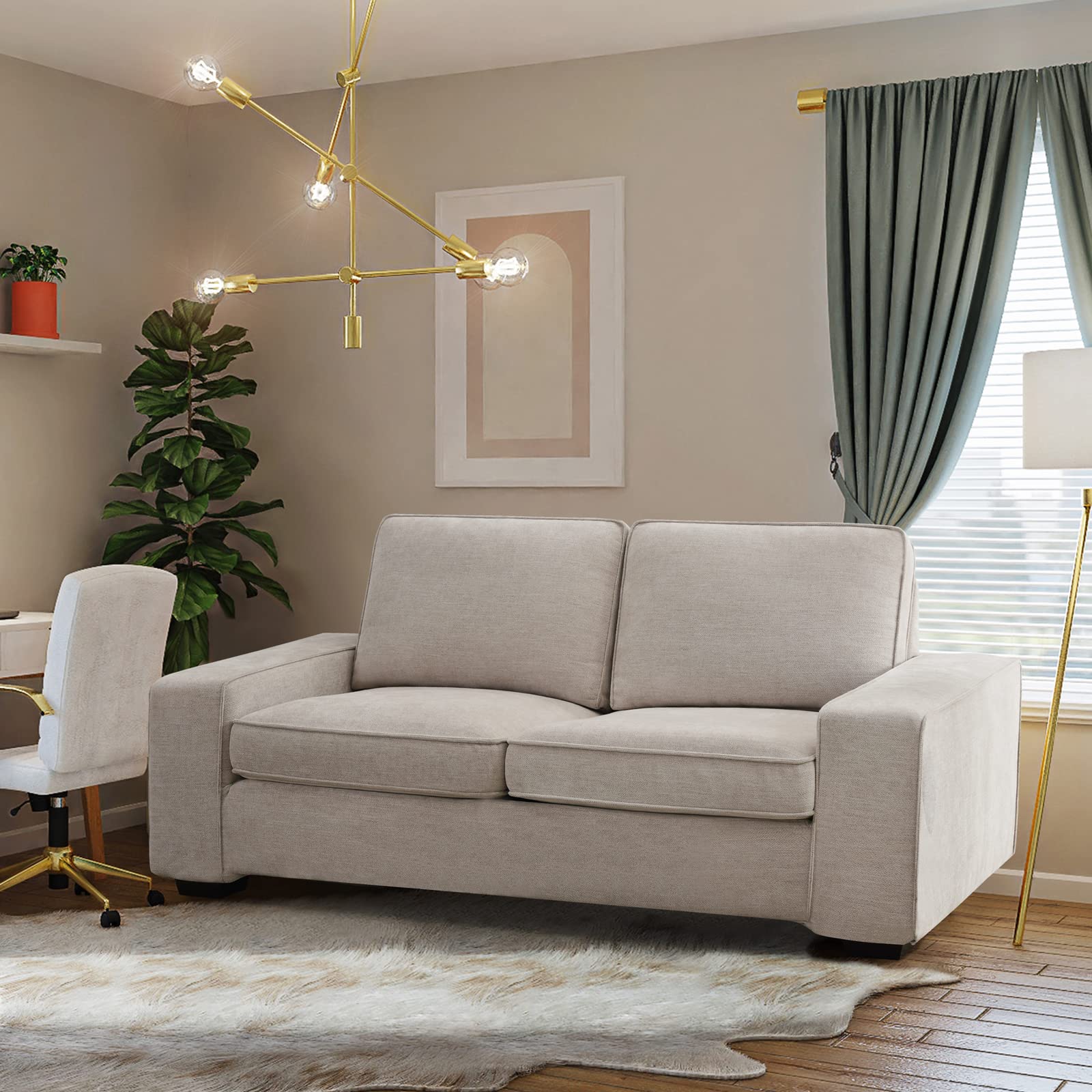 TEKAMON 71.25" Fabric Modern Loveseat Sofa Couch, Small 2-Seater Couch for Living Room, Linen Love Seats with Removable and Washable Covers, Solid Wooden/Metal Frame for Small Spaces (Beige)