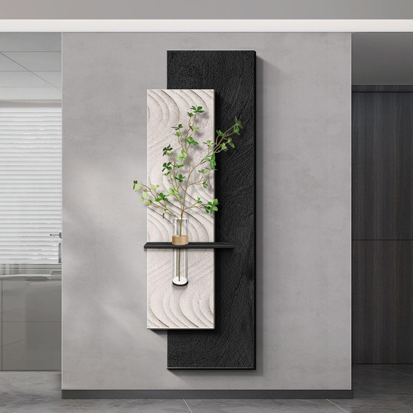 OECETCAWKD 3d Led Vertical Wall Art Decor, Plug In Sandstone Art and Vase, Modern Living Room Wall Sculptures, Large Borderless Decorative Paintings with Artificial Plant(A,50 * 150cm/19.7 * 59.1in)