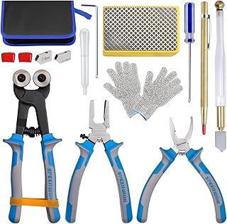 SPEEDWOX 14Pcs Premium Glass Running Breaking Pliers and Class Cutter Tools Kit Breaker Grozer Pliers Heavy Duty Glasses Cutting Tool with Rubber Tip Work Great for Stained Glasses, Tiles, Mosaic