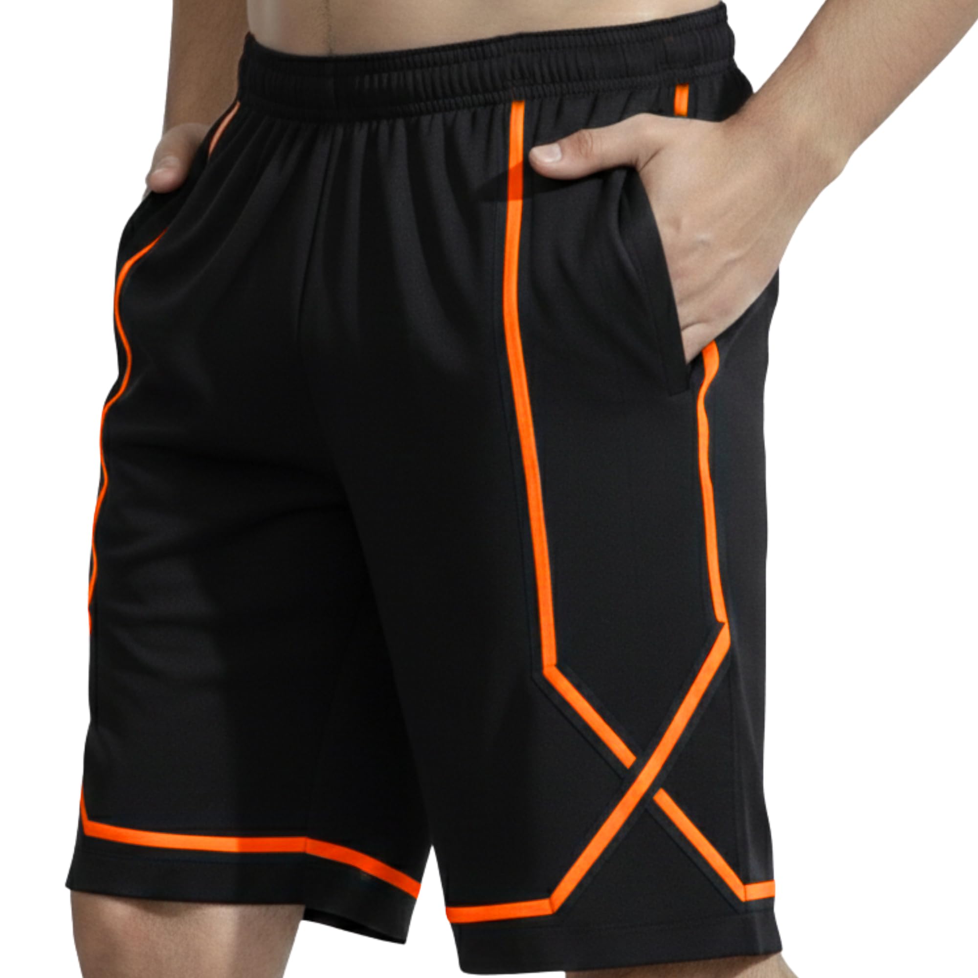 gymific Mens Shorts Stylish Black with Orange Panel Design with Side Pocket | Gym Wear Shorts | Sports Short for Men Running, Training & Basketball-picture-56