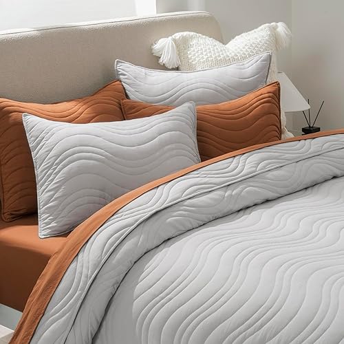Miniatura 6 de EVERGRACE Juego de edredón de gran tamaño de 3 piezas de 94 x 96 pulgadas, colcha de cama tamaño Queen, colcha suave tamaño matrimonial, edredón