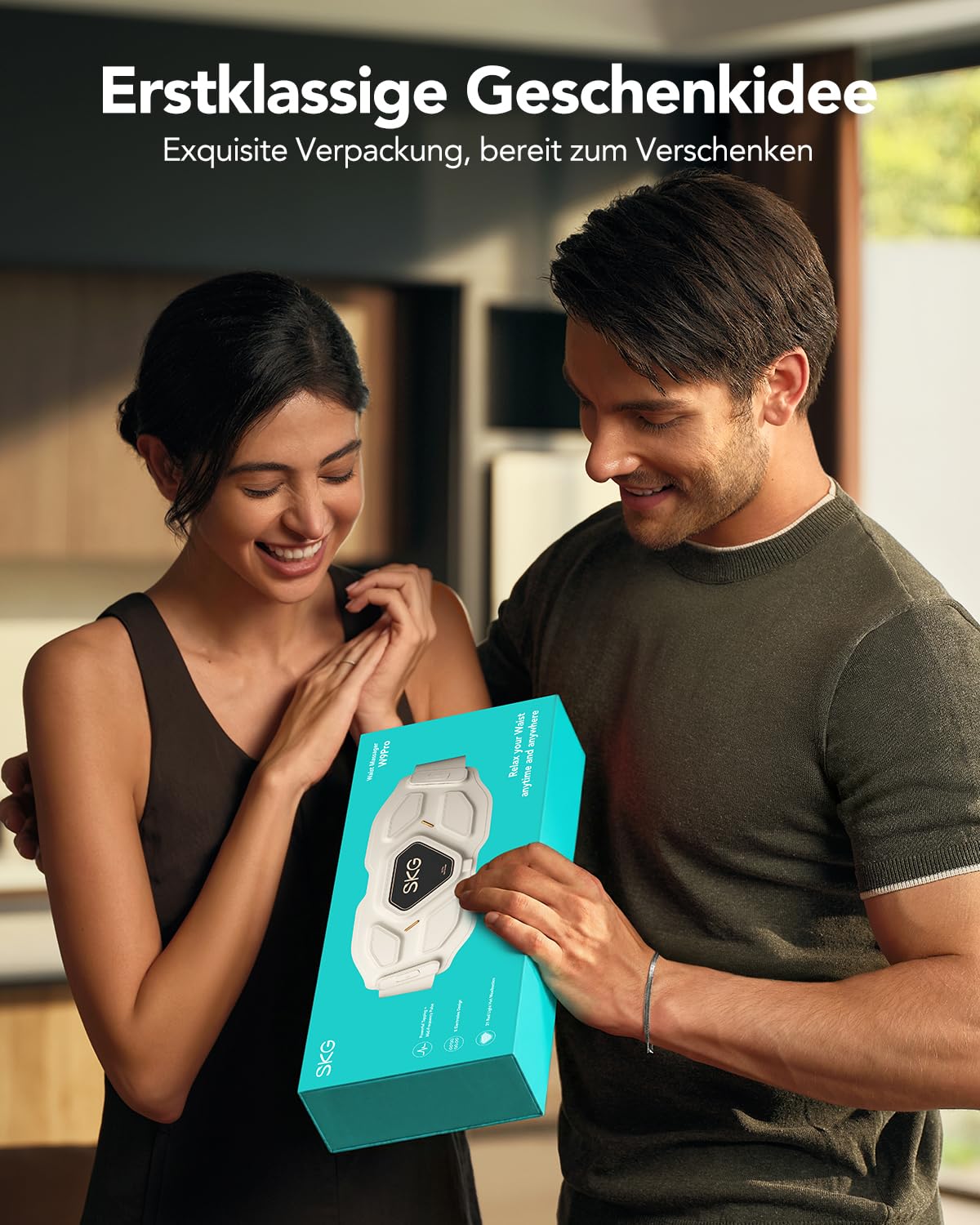 SKG® Das Original kabelloser Massagegürtel mit Wärme für den unteren Rücken – tragbar & verstellbar, Puls- und Vibrationsmassage zur aktiven Muskelentspannung, Geschenk für Mama Damen Herren, W9 Pro