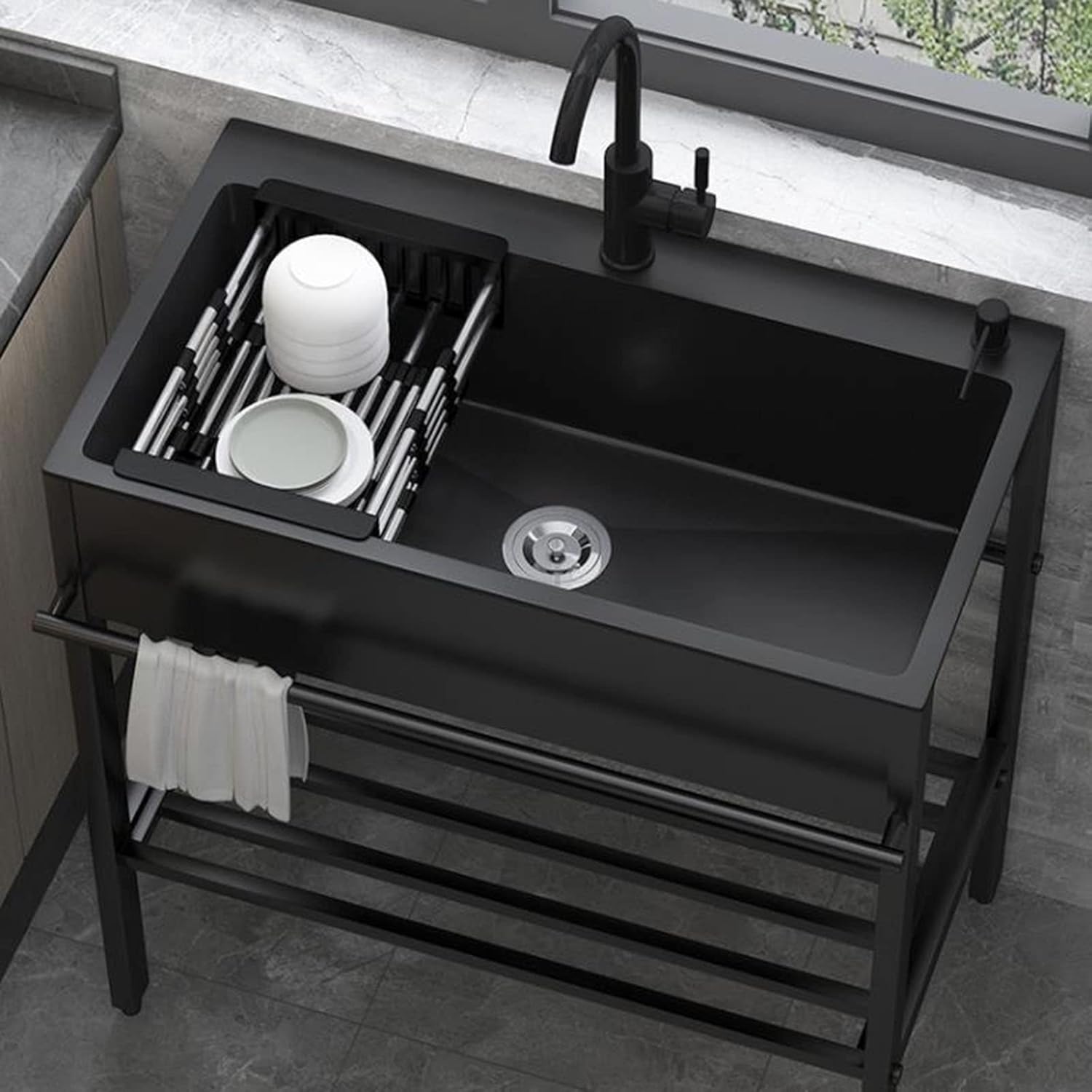 Kitchen Sinks Free Standing Single Bowl Freestanding Utility Sink Black