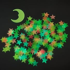 Glow in The Dark Stars Stickers for Ceiling, Adhesive 200pcs 3D Glowing Stars and Moon for Kids Bedroom,Luminous Stickers Create a Realistic Starry Sky,Room Decor,Wall Stickers