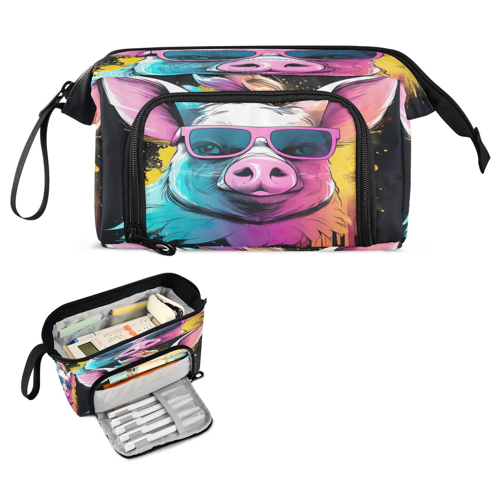 Joko Ivery Colorful Cool Pig Large Capacity Pencil Case Pouch Zipper Pencil Bag Pen Case Pencil Box Organizer for Teen Girls Boys Nurse Office Preppy School Supplies Stuff Gifts