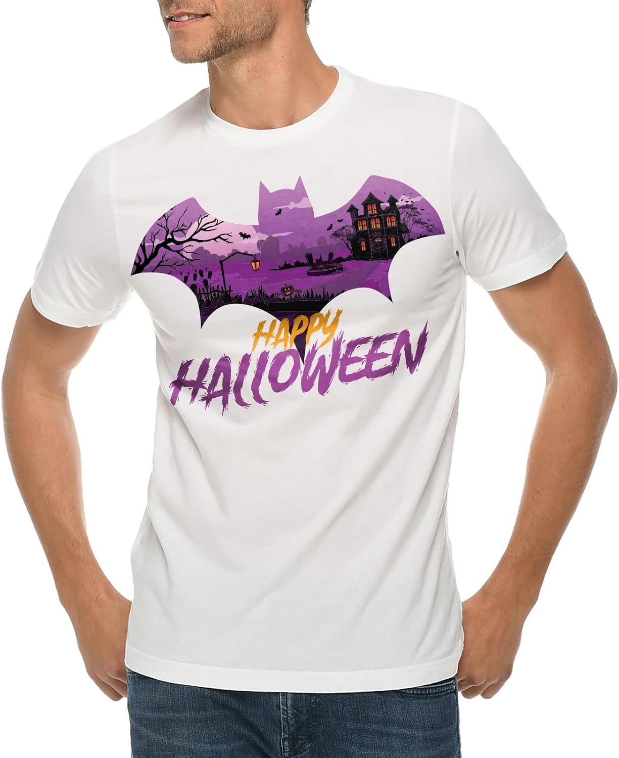 Halloween Bat Graphic Design Ring Spun Combed Cotton Short Sleeve Deluxe Jersey T