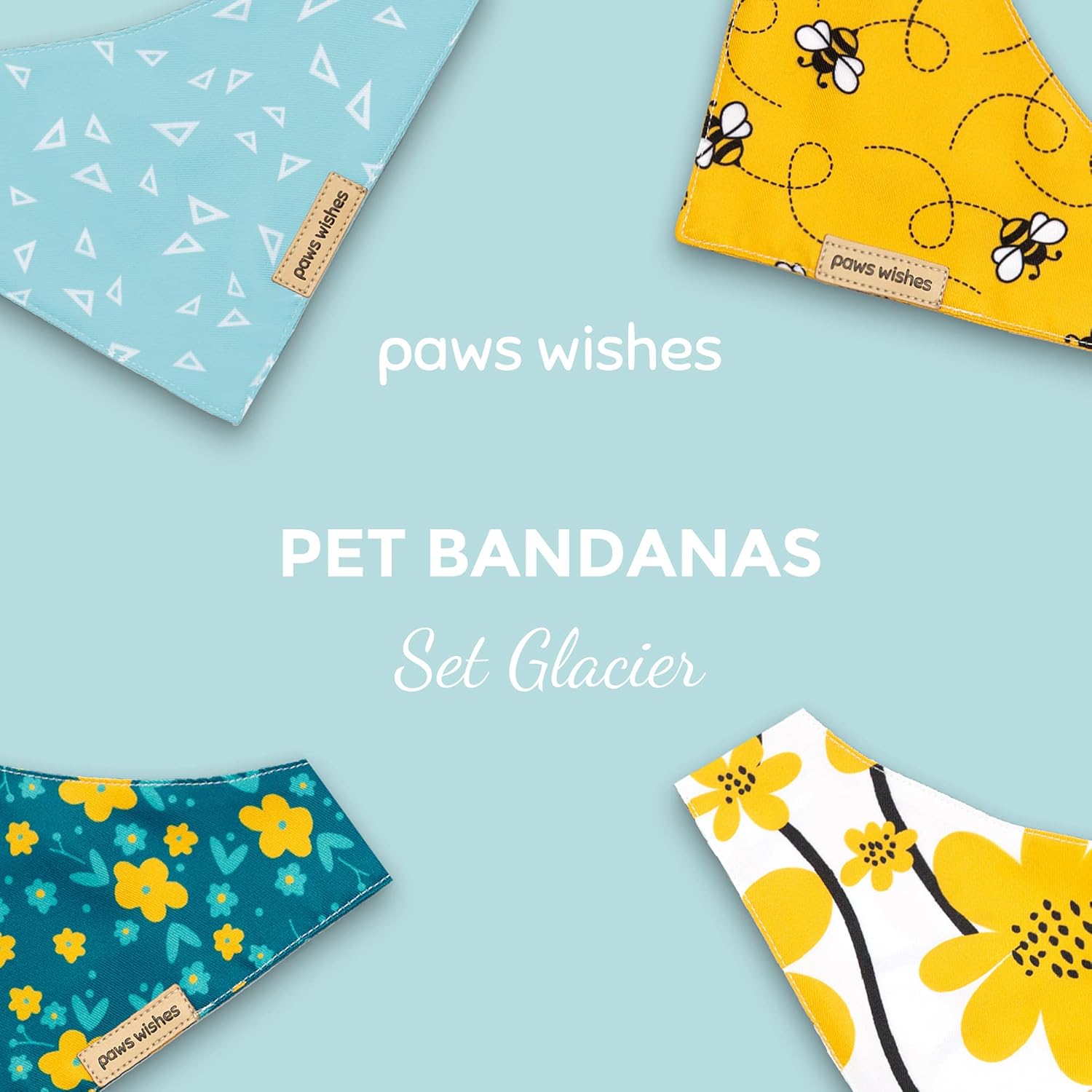 Dog Bandanas 2 Pack, Pet Friendly Shape, Water and Wrinkle Resistant, Set Glacier Wlidflower and Ice, Adjustable Dog Scarfs for Medium Boy Girl Dogs