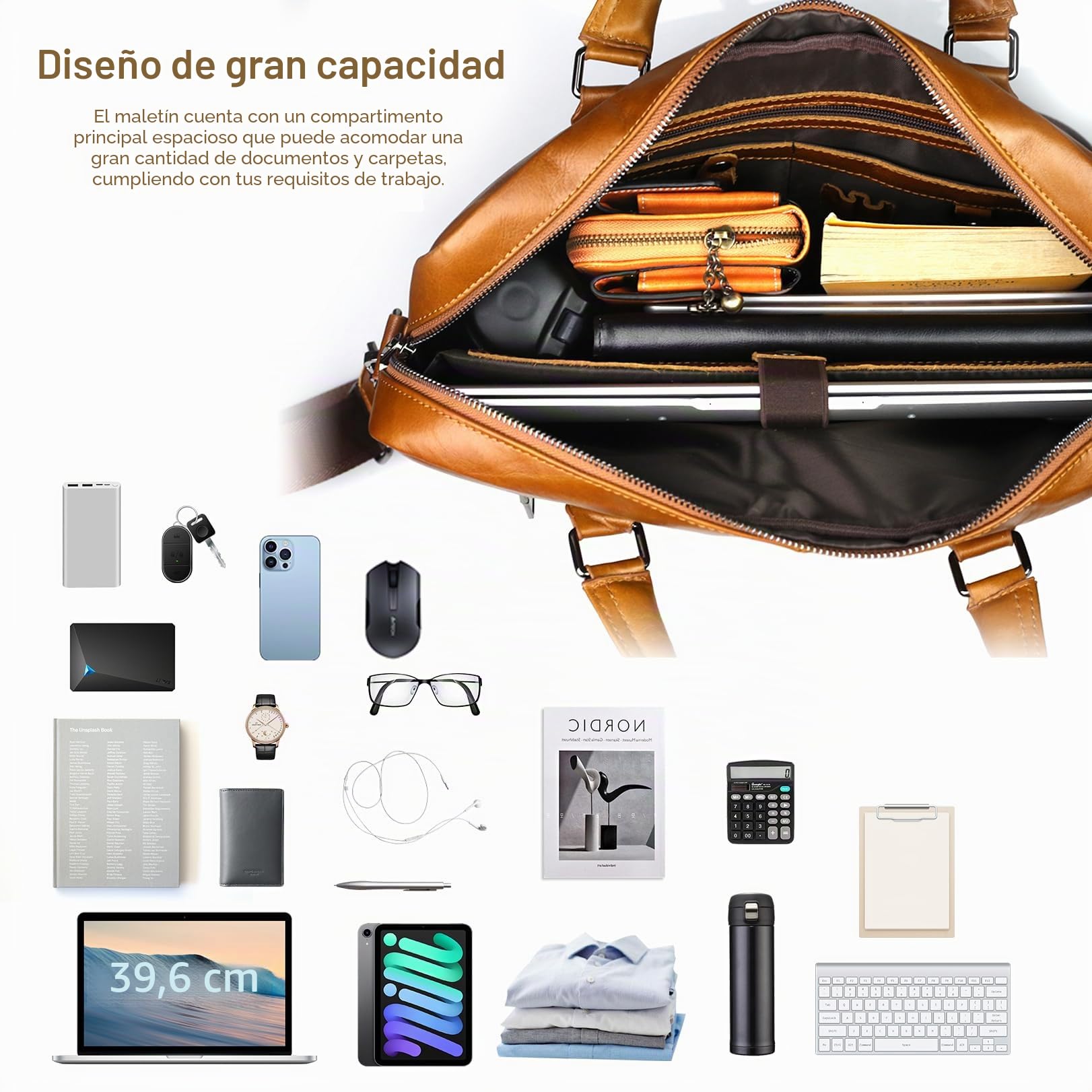 BAGZY Maletin para Ordenador Portátil 15.6 Pulgadas Regalo Hombre Maletín de Cuero Genuino Bolso Hombre Bandolera para Portátil Bolso Mensajero Negocios (Marrón)