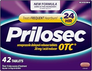 Prilosec OTC Omeprazole 20mg: #1 Doctor-Recommended Heartburn Relief, 24-Hour Acid Reflux Medicine, 42 Tablets