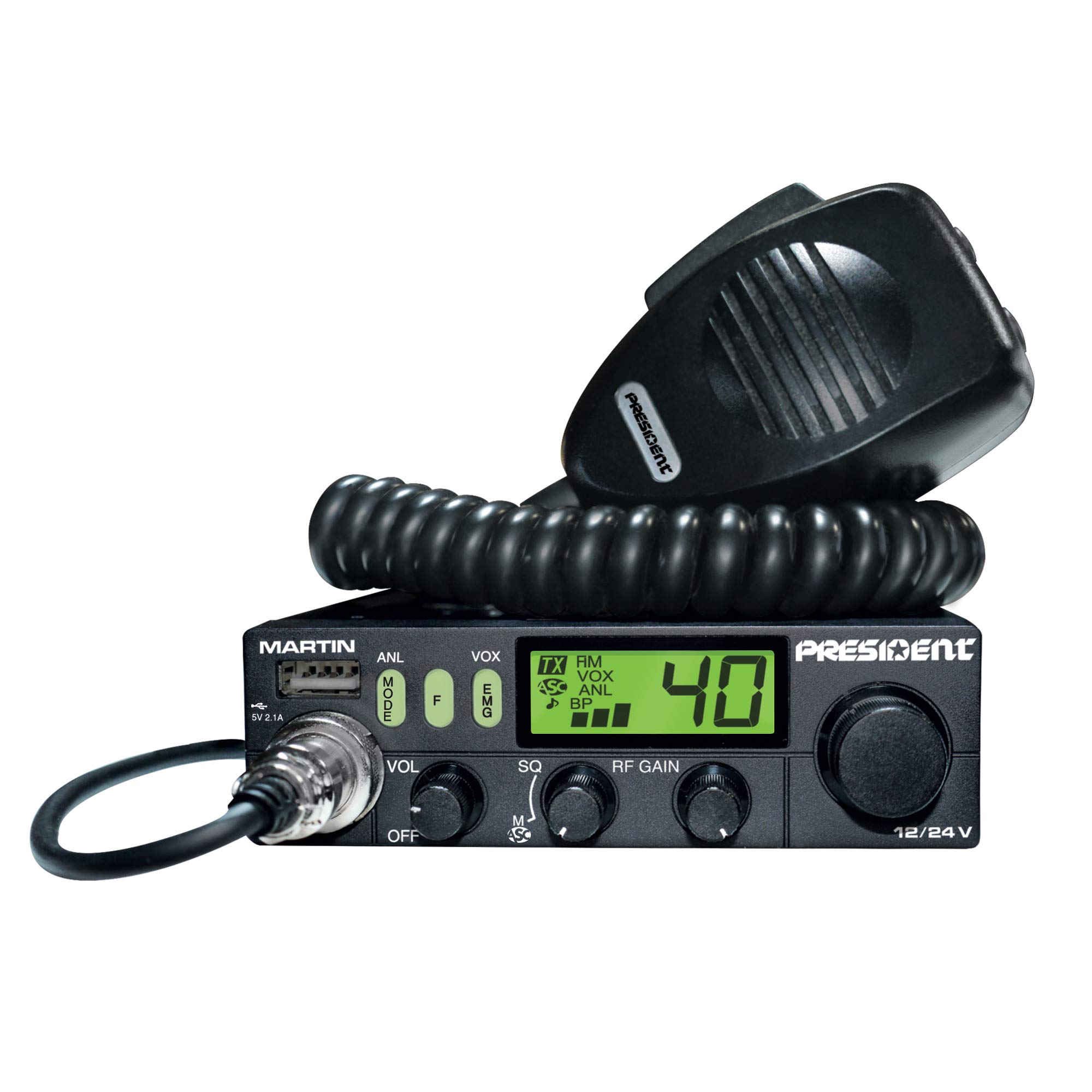 PRESIDENT Martin Multistandard 40CH AM/FM Roger Beep Scan ANL Filtre 4 W 12/24 V avec écran Multicolore