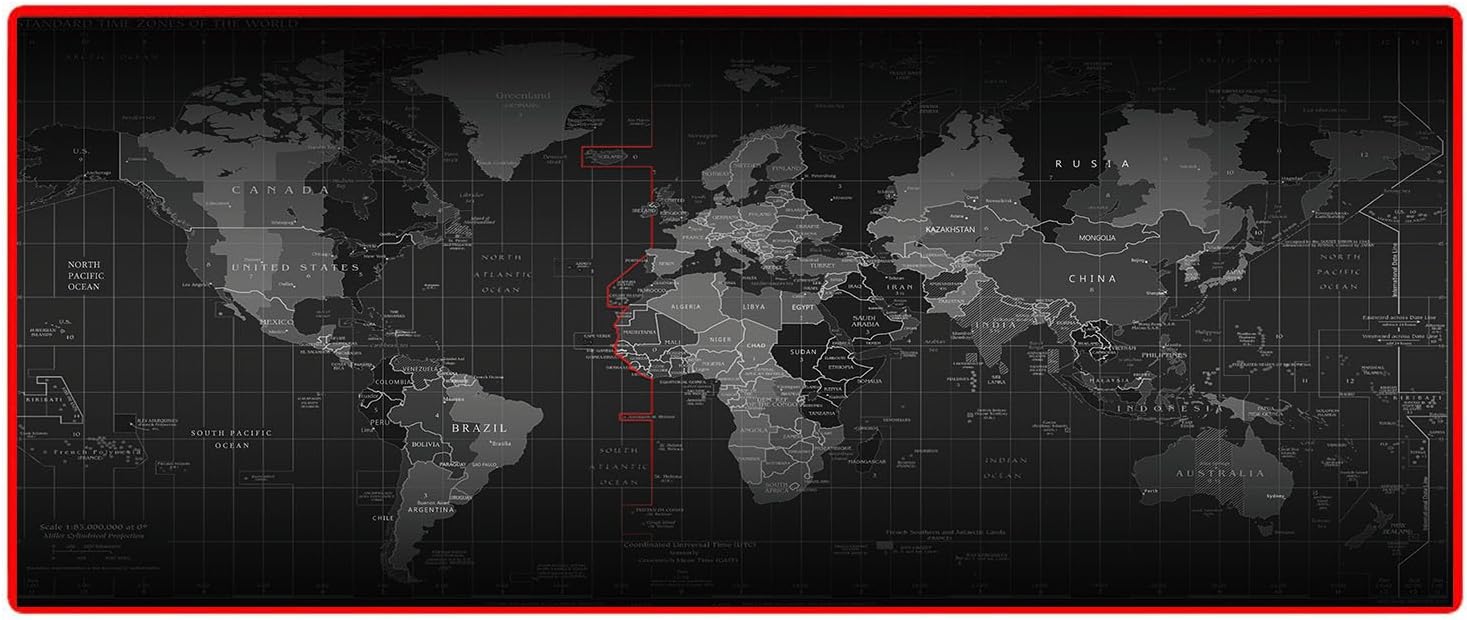 Temor Huge Gaming Mouse Pad, Stitched Edges, Waterproof, Ultra Thick 3mm, Silky Smooth 27.5"x12"inches (80x30 Red Map)