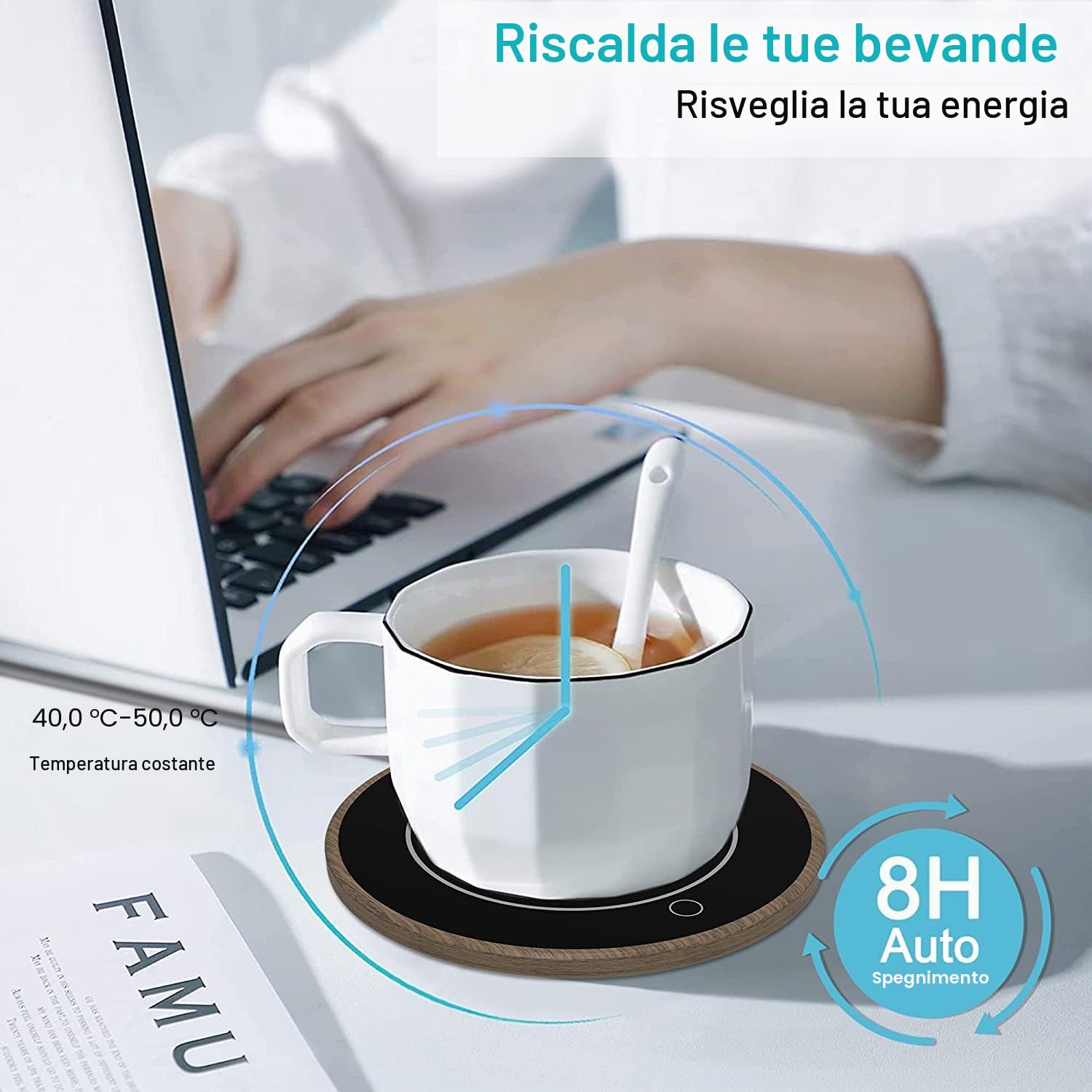 Scaldavivande Scaldatazze da Caffè con 2 Impostazioni di Temperatura e 8 Ore di Spegnimento Automatico Lo Scaldatazze Mantiene le Bevande Calde per L'ufficio e la Scrivania di Casa