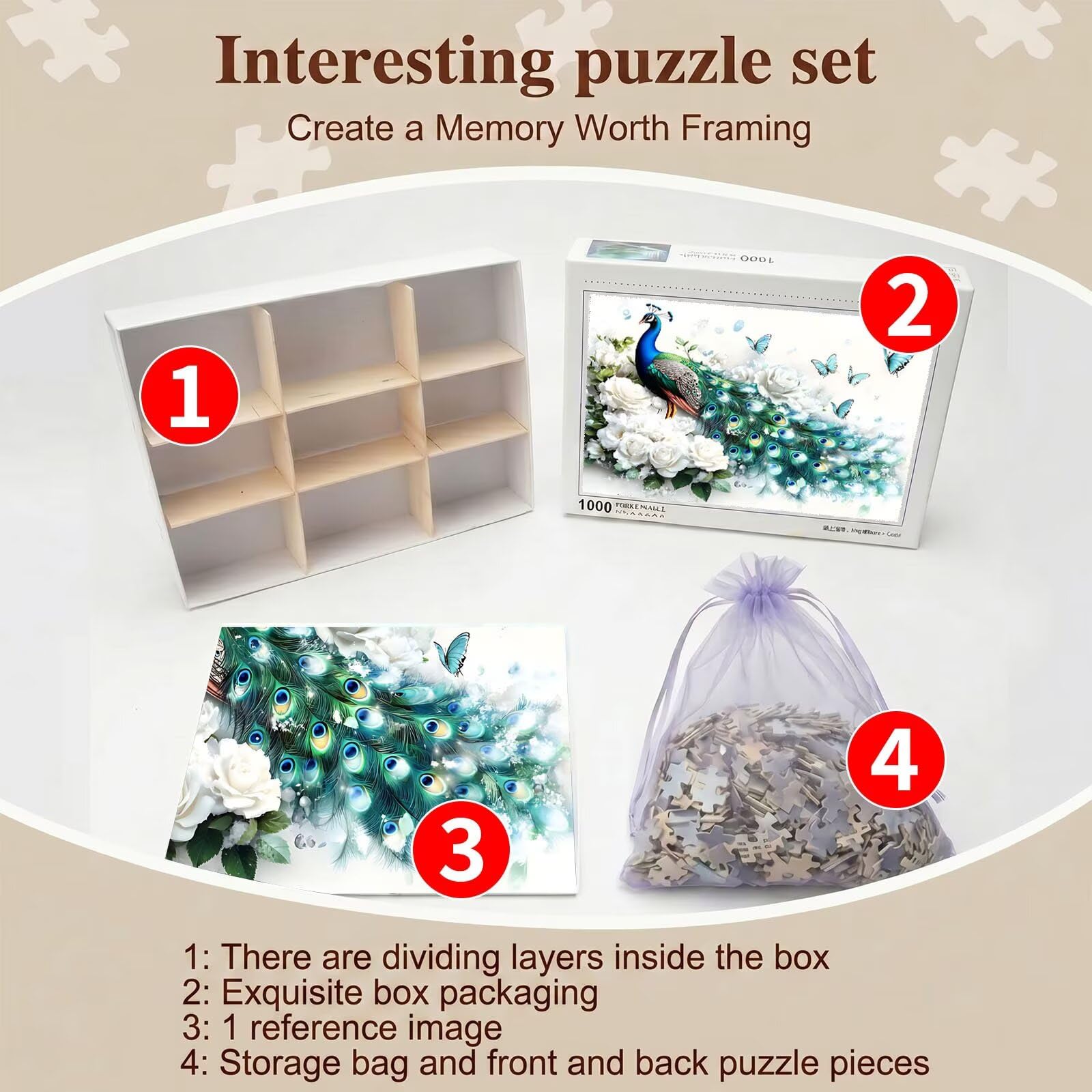 Pavone fiore-3 Puzzle 4000 Pezzi per Adulti, Puzzle in Legno - Collezione Classica con Poster Incluso -Sfida di Concentrazione e Passatempo Antistress, Gioco Educativo per Famiglia, 141 x 87 cm f0-577