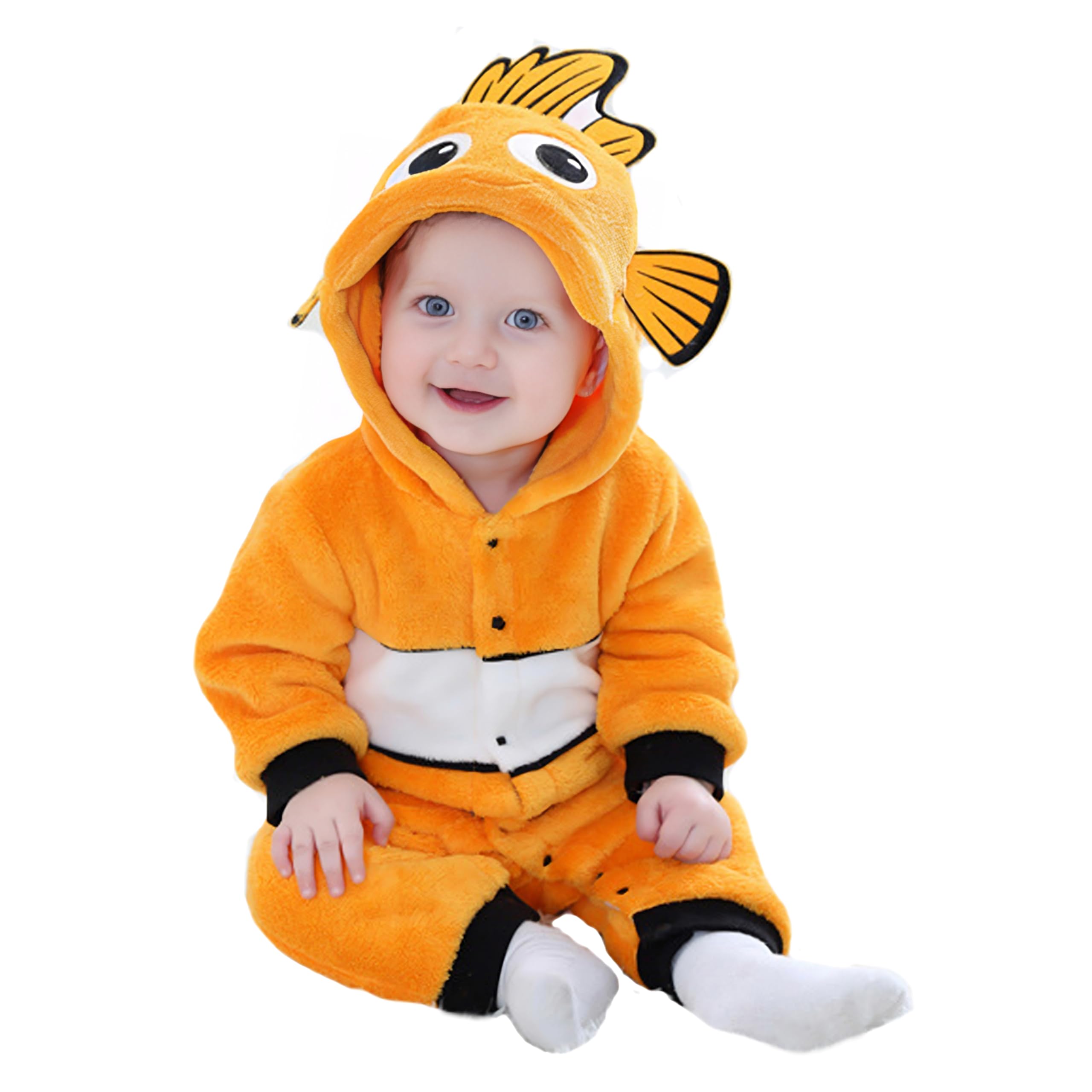 Doladola Unisex Baby Spring Autumn Animal Romper Baby Boys Girls Flannel One Piece Pyjamas(3 Months,clown fish)
