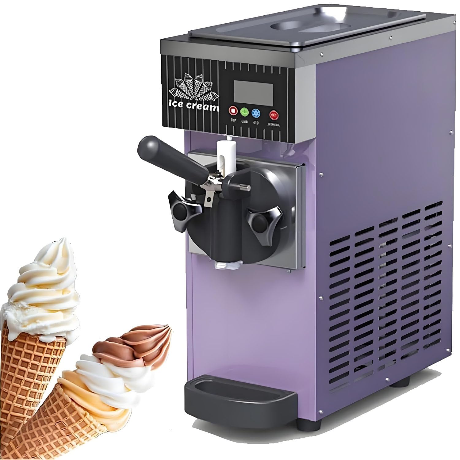Máquina comercial de helado suave con pantalla LCD, 4-5 kg/h, funciones de preenfriamiento y autolimpieza, perfecta para restaurantes y bares