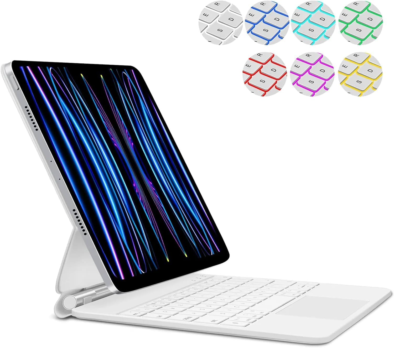 flowshow Keyboard Case for iPad mini 7 2024 & Mini 6 8.3 inch 2021 Mini 7th/6th A17 Pro Generation 8.3" Touchpad Keyboard with 7 Color Backlit, Wireless Slim Rugged Folio with Trackpad (White)