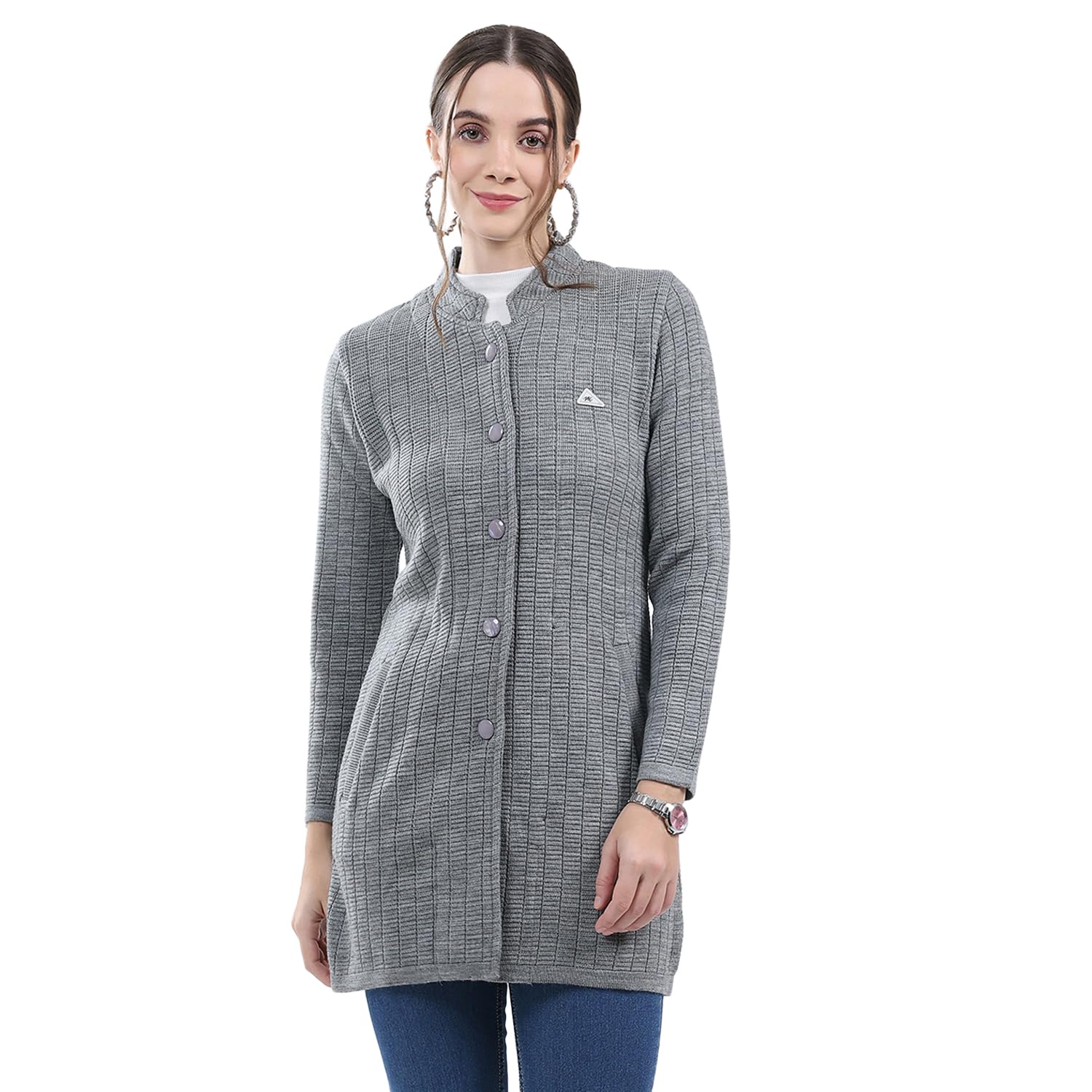 Women's Regular Fit Knitted Coat | Self Design Pattern | Button Closure with Full Sleeves Round Neck Knitted Winter Coat for Womens