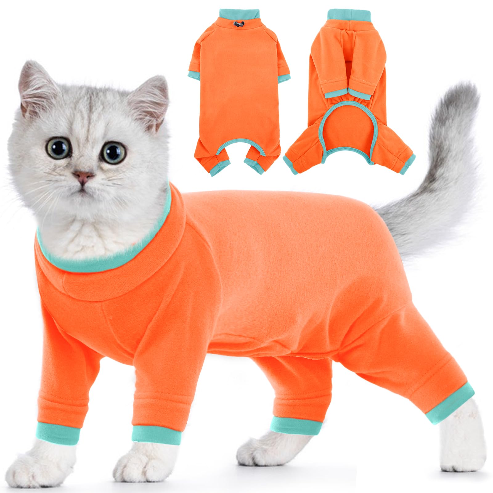 Chaleco Polar para Gatos, Chaqueta de Invierno Abrigo Otoño Invierno Caliente Pullover Suave Fleece Onesie Felpa para Gatos Body Postoperatorio(Verde Militar, M) — view 14