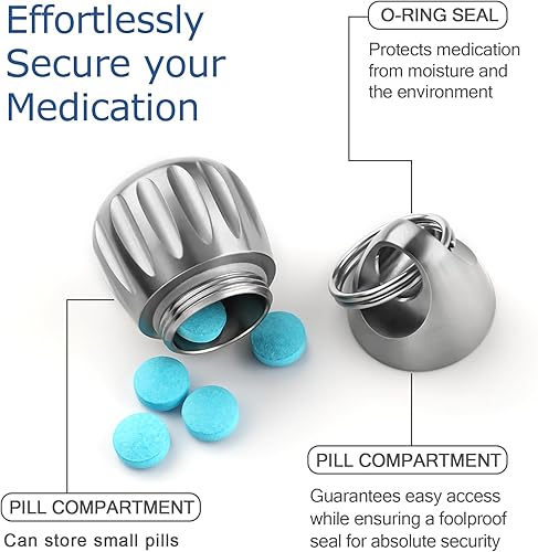 Miniatura 2 de MEECN Mini pastillero  Pastillero de llavero de titanio, contenedor de píldoras impermeable, pastillero, organizador de píldoras de metal,