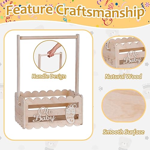 Miniatura 6 de efluky Armario de madera para baby shower con asa, cesta de almacenamiento, perchas de ropa de bebé, cesta de regalo de bienvenida para niño recién