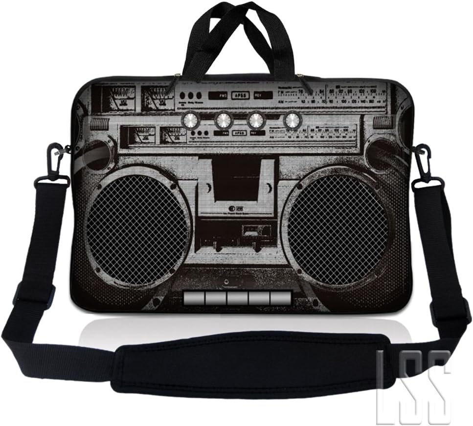 LSS 15 15.6 inches Laptop Messenger Crossbody Bag with Matching Laptop Skin Sticker & Mouse Pad Combo | Carrying Case for 14" 15" 15.6" or Smaller Size Notebook - Cassette Player Design