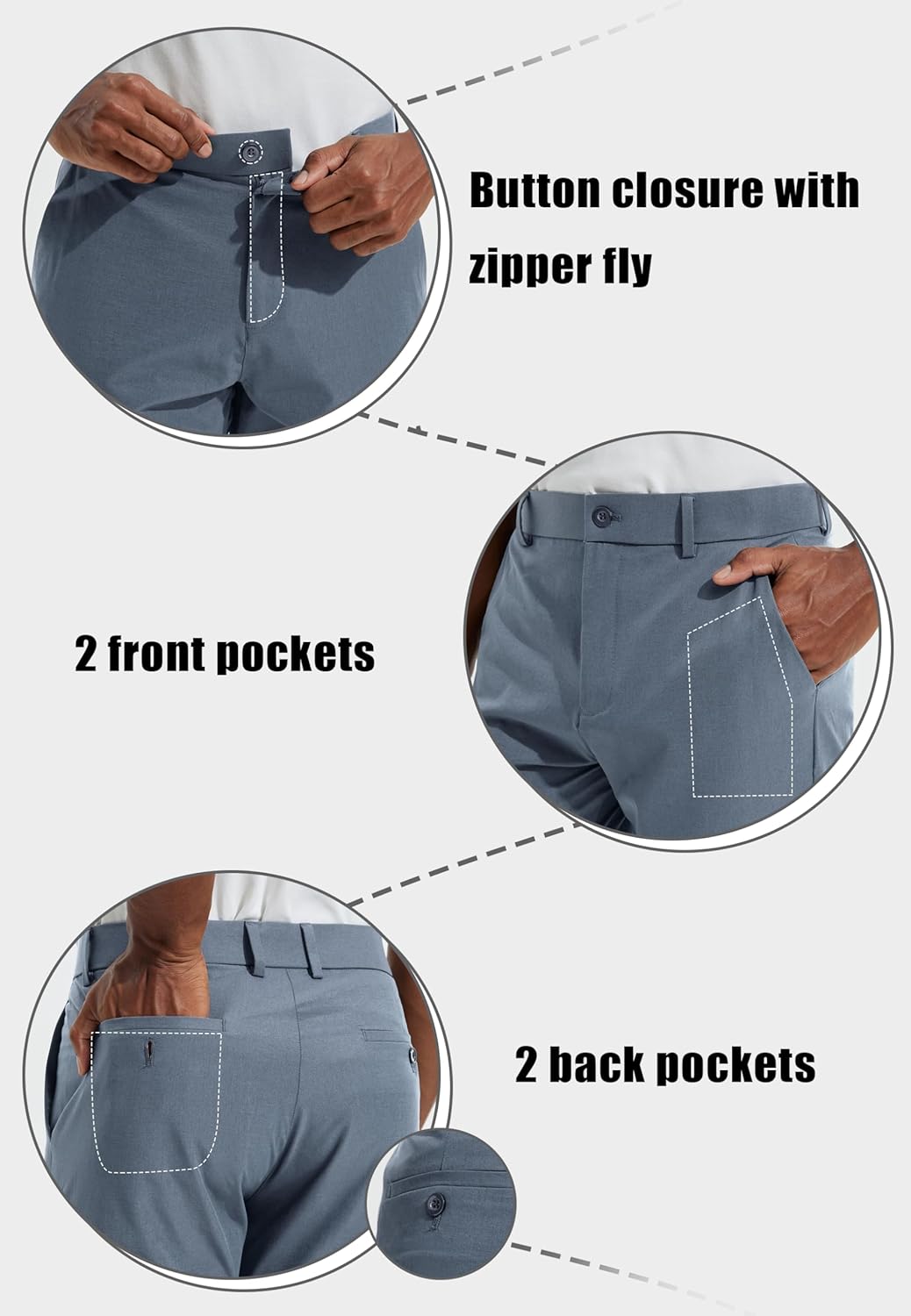 Men's Golf Pants 30"/32"/34" Lightweight Stretch Work Dress Office Travel Slacks Business Casual Trousers - Image 3