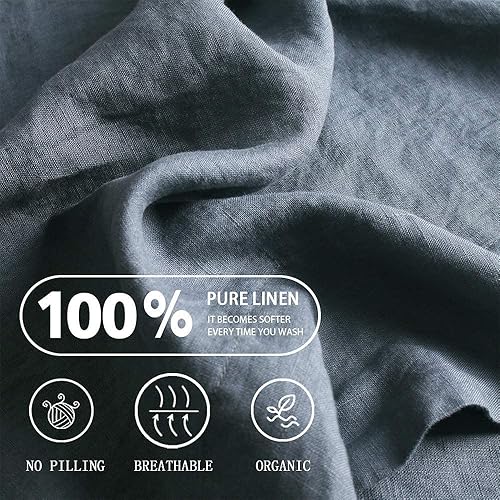 Miniatura 7 de S VICTORY SYMBOL - Juego de sábanas 100% de lino natural francés, ropa de cama ultrasuave, duradera y lujosa, lavado de piedra, 4 piezas (color