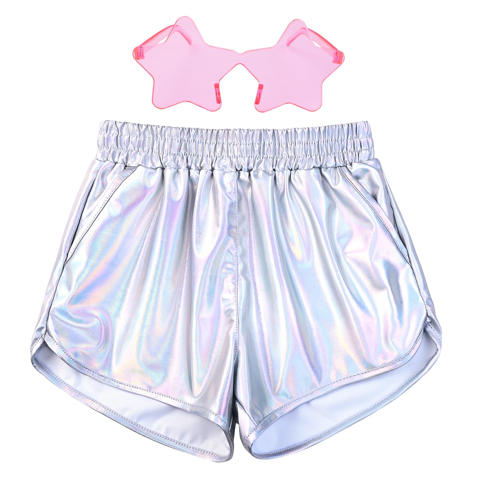 Perfashion Girls Metallic Shorts Shiny Hot Short Sparkly Party Pants &amp;Sunglasses