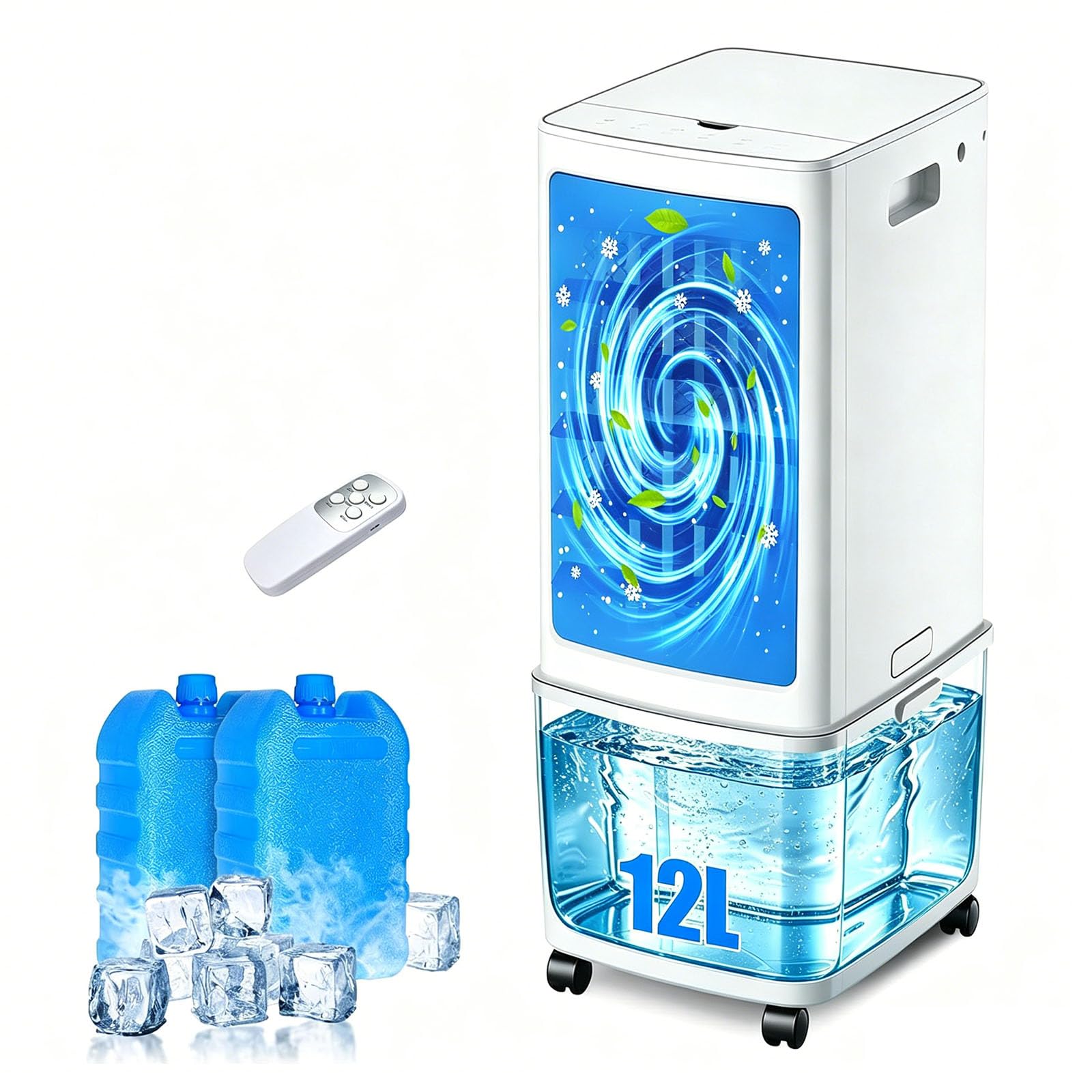 JGJSQYY 5.3 Gal Evaporative Air Cooler with Remote Control, Portable Swamp Cooler with 3 Speeds & 7.5H Timer, with 2 Ice Boxes, Powerful 1177 CFM Airflow for Large Room, Home, Office