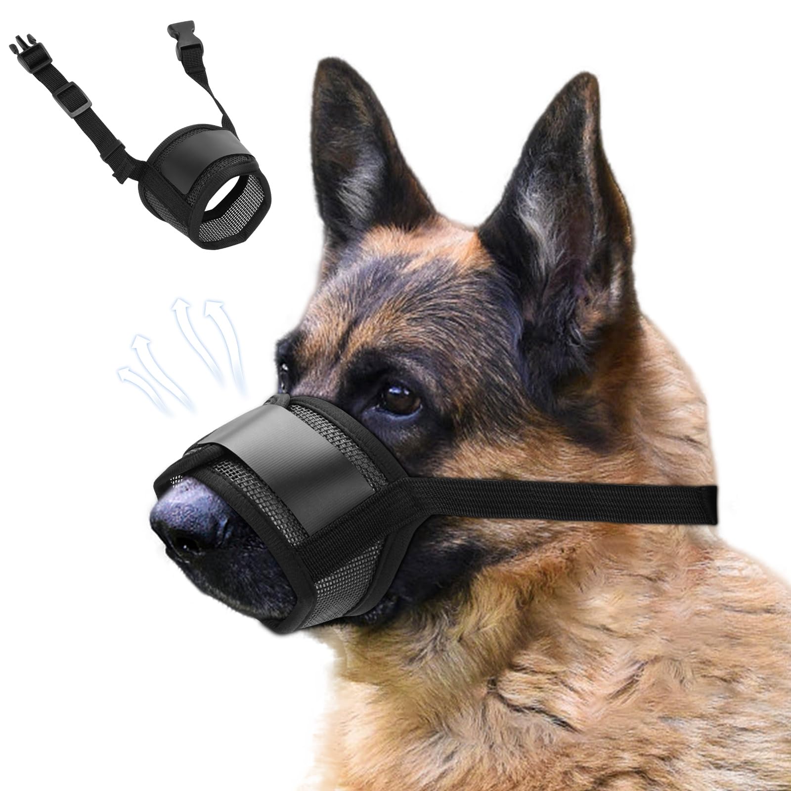 Museliere pour Chien, Ajustable pour Muselière Chien, Anti-aboiement et Mastication, Muselière en Maille à Air Doux pour l'entraînement au toilettage (M)