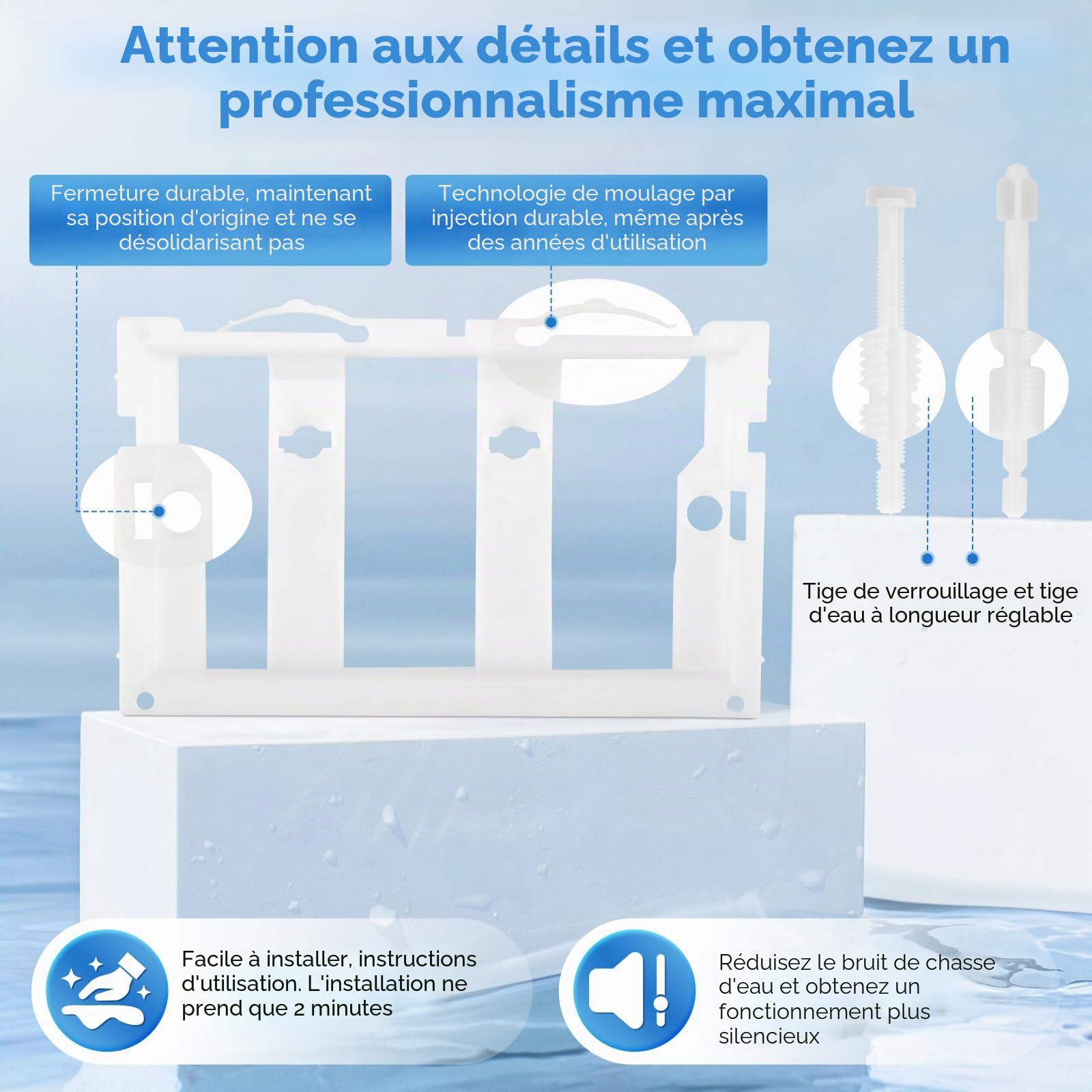 Plaque de commande WC compatible avec Geberit Sigma, UP300 & UP320, plaque de déclenchement pour chasse à 2 débits, équipée d'un kit de levier de chasse et d'un cadre de montage (blanc)