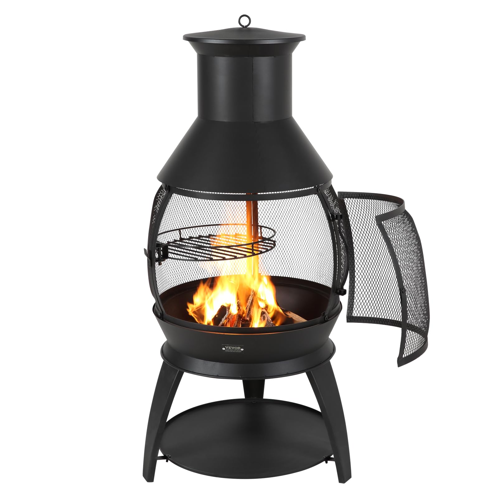 VEVOR Gartenkamin, φ500x1100mm Terrassenofen, Aztekenofen aus Eisen zum Grillen & Wärmen, Chimenea Feuerstelle mit Grillgitter, Kaminmantel & rostfreiem Kamindeckel, für Terrasse, Garten, Hinterhof