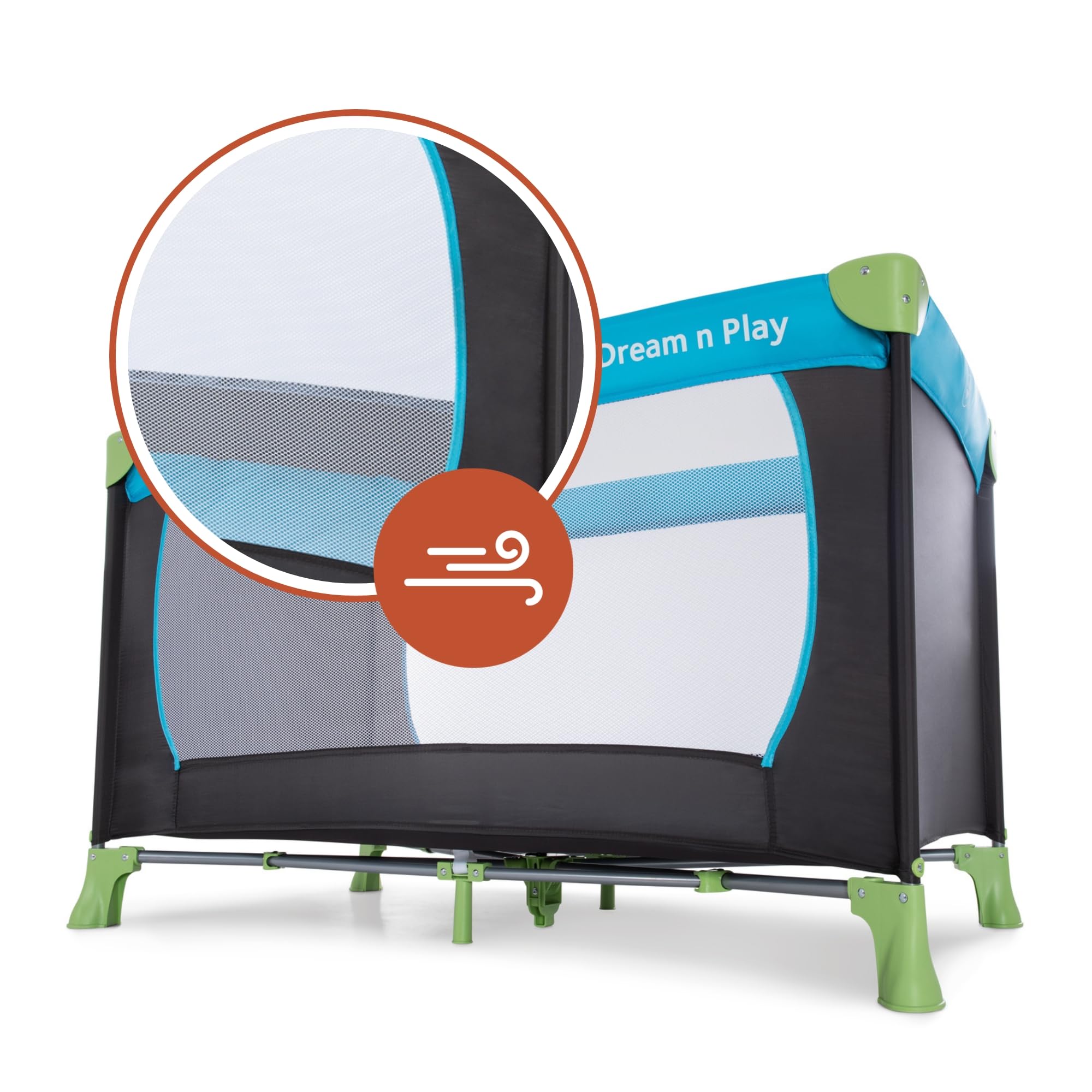 hauck Lit Parapluie Dream N Play 120 x 60 cm - Pour Bébés et Enfants de la Naissance à 15 kg, Léger, Pliage Compact, Sac de Transport et Fond Pliable Inclus, Bleu