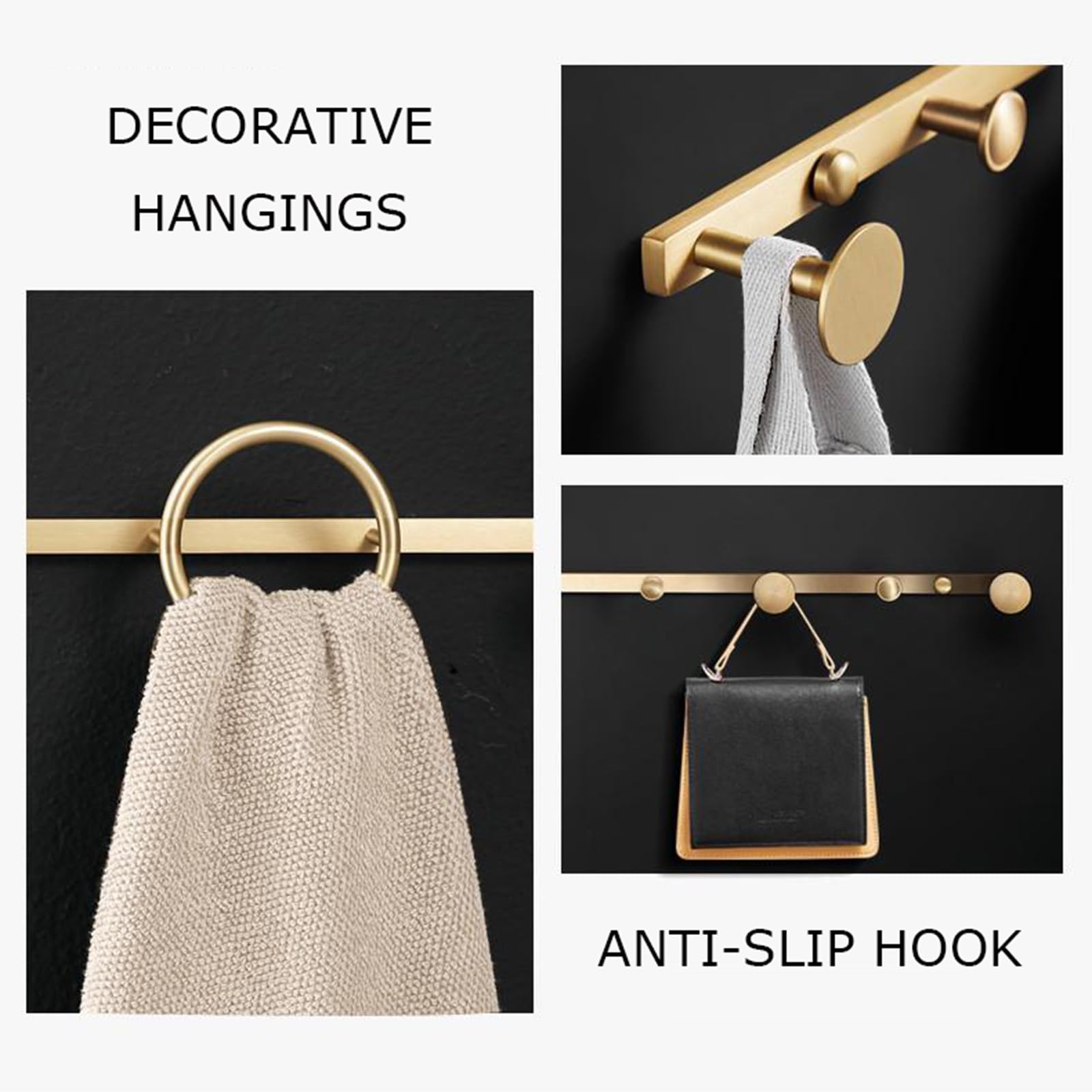 Perchero Dorado para Pared, Toallero Impermeable para Baño, Ganchos De Pared De Hierro para Llaves Sombreros Bufandas Bolsos(52cm/20.4in)