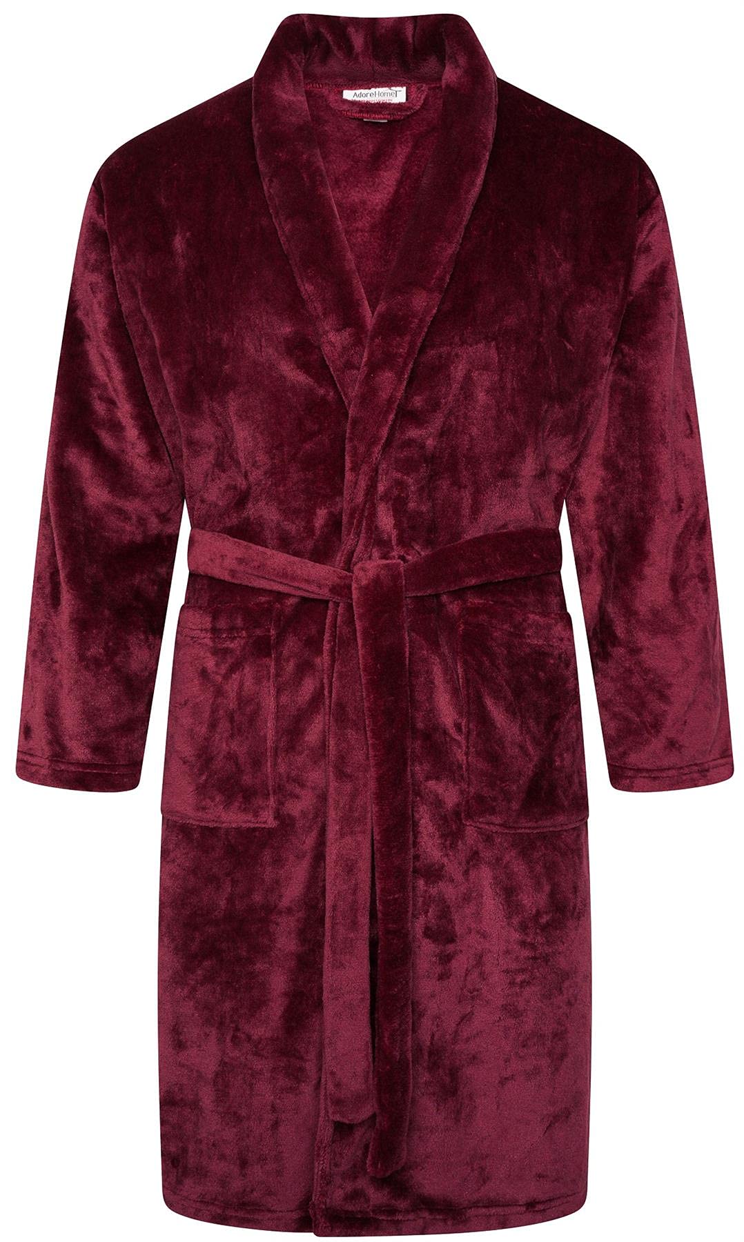 Adore Home Men's Aubergine Soft Warm Flannel Fleece Bathrobe Dressing Gown Shawl, 4XL-5Xl