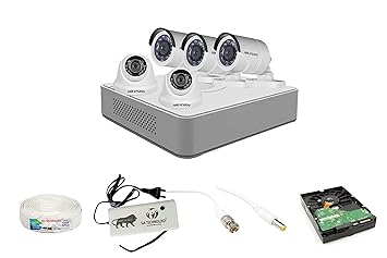 Hikvision 2MP 8 Ch HD DVR & 2MP 2 Dome -3 Bullet Camera HD Combo kit, Include All Require Accessories for 5 Camera Installation
