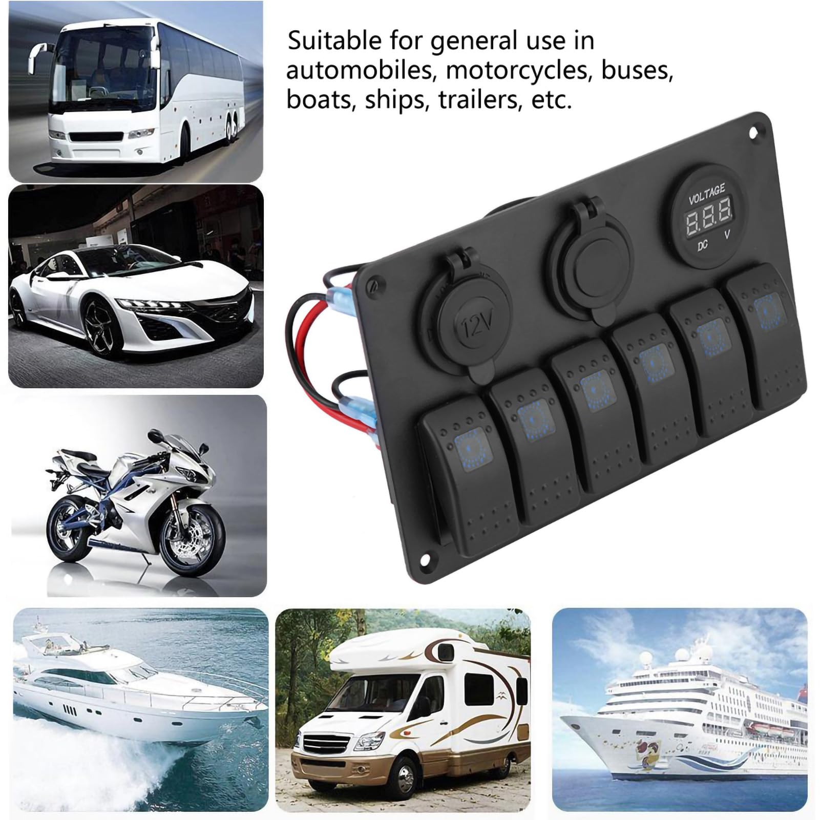 Interruttore a bilanciere LED Interruttore pannello USB Pannello e scheda PCB Protezione sovraccarico per auto RV Boat Marine 12V-24V 6 Gang(Blu),Serie barca/yacht
