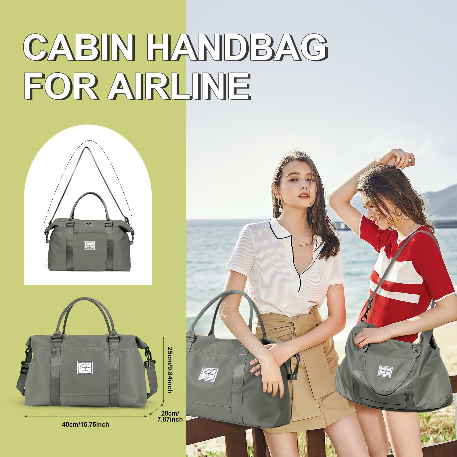 SZLX Ryanair Cabin Bag 40x30x20 Duffel Bag, Ryanair Airlines Cabin Bag 40x20x25 Underseat Foldable Travel Duffel Bag Holdall Tote Carry on Hand Luggage Overnight for Women and Men(Olive Green) — view 4