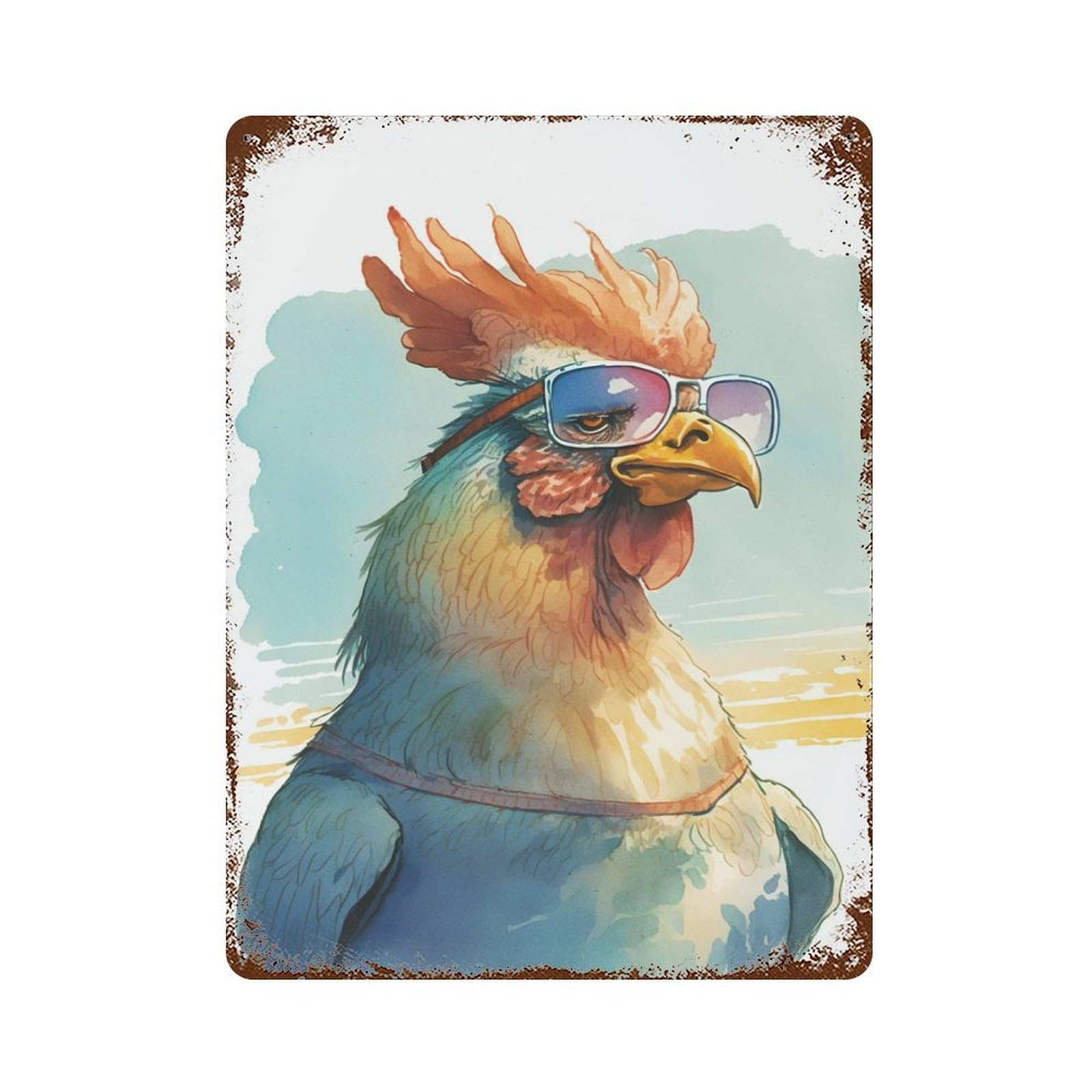 Vintage Metal Tin Sign with Funny Rooster Design 15.7"x11.8", for Patio, Garden Room And Bar Decor, Novelty Wall Decor