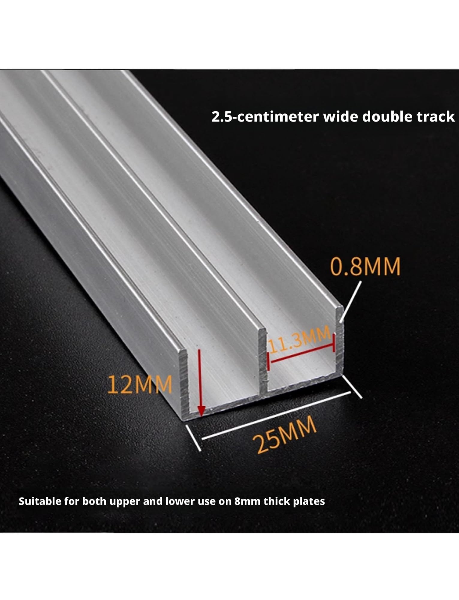 Sistema de riel de puerta corredera de doble riel de 2,5 cm de ancho para vidrio de madera y acrílico de 5 a 10 mm, fácil de instalar, guía deslizante de 39 pulgadas para un movimiento suave y apoyo